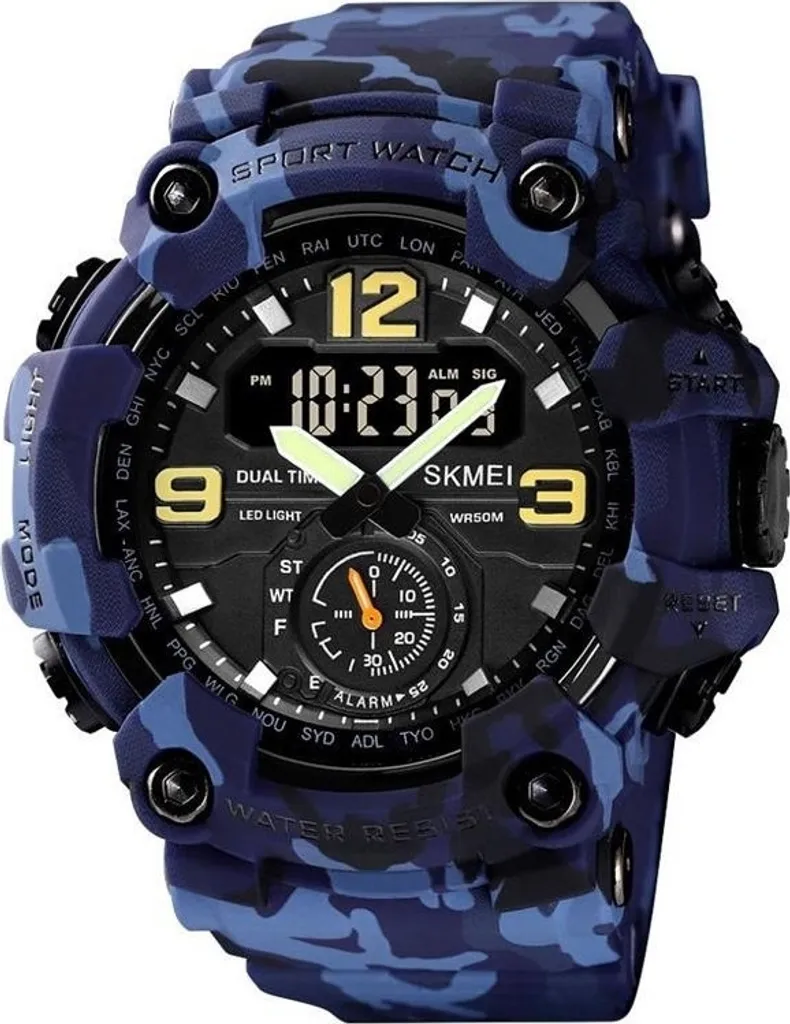Montre pour Randonnée et Survie Bleue Camouflage SKMEI Derek Robuste