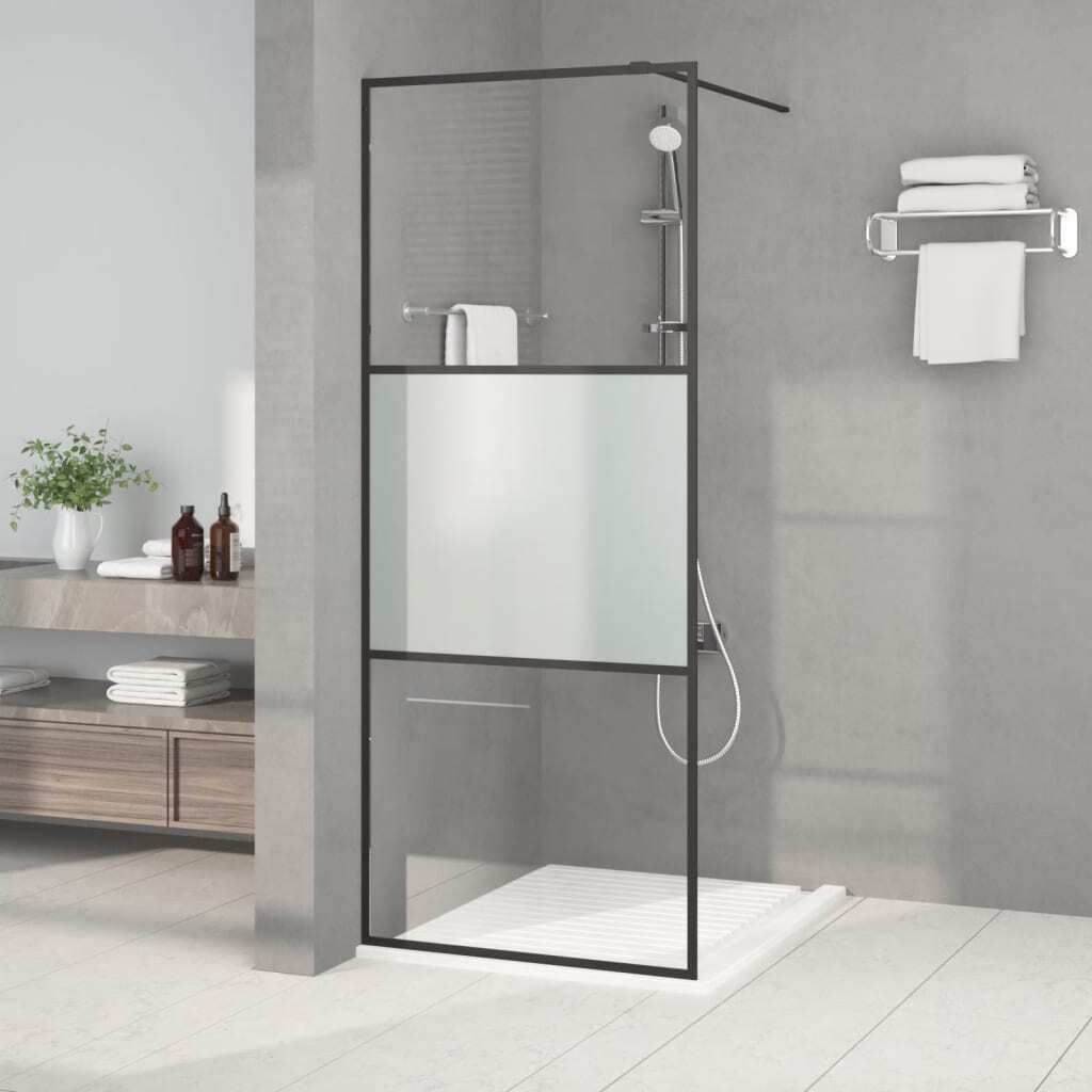 The Living Store Duschwand für Begehbare Dusche Schwarz 80x195 cm Halbmatt ESG