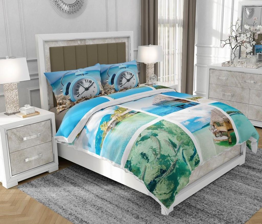 Bettwäsche 140x200 cm + 2x70x80 cm, 3-teilig, 100% Baumwolle, Satin, Reißverschluss, Meer, Türkis - SOVIO | So.0079