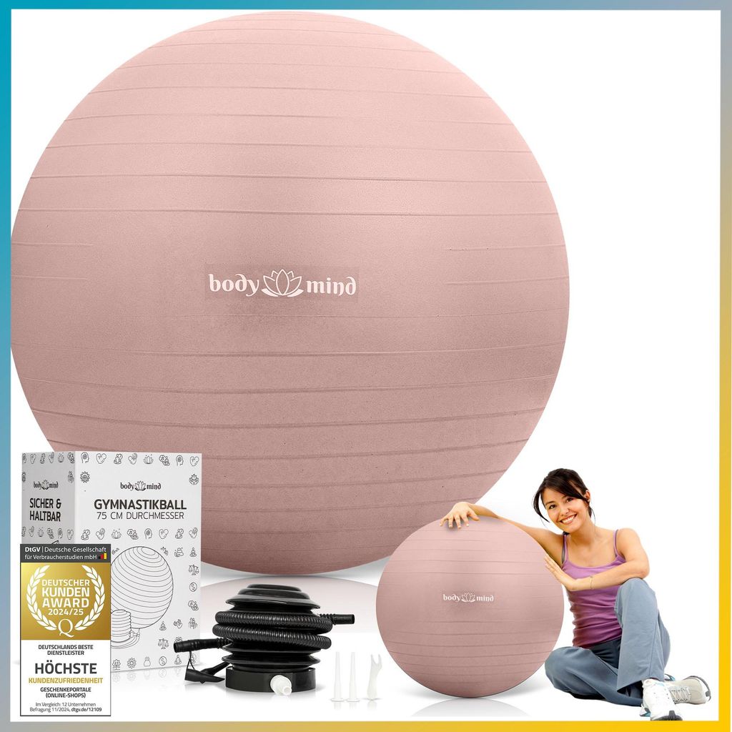 Body & Mind Anti-Burst Gymnastikball 55 cm Rose - Premium Sitzball für Büro, Fitness, Yoga & Pilates - Ergonomischer Rücken-Trainingsball