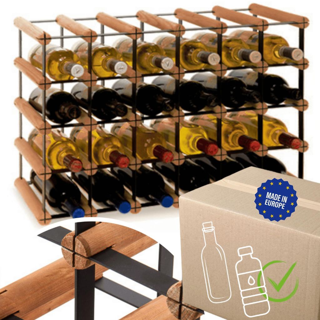 MODO24 Weinregal, 24 Flaschen, Flaschenhalter, Weinständer, Erweiterbar, Holz Metall, Industrial Loft, Küche, 42,5x62,5x25 cm, Braun, RW8