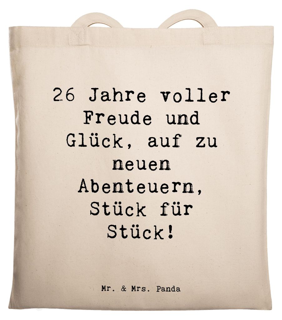 Mr. & Mrs. Panda Jutebeutel Spruch 26. Geburtstag Abenteuer - Transparent - Geschenk, Tote Bag, Freude, Glück, Geburtstagsgeschenk, Laptoptasche, ...