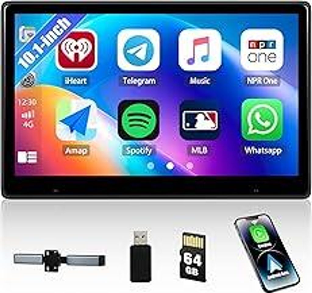 CAMECHO 10.1 Zoll Kopfstützen-Monitor mit Wireless Carplay Android Auto, IPS Touchscreen HD Display mit Bluetooth Airplay Super Link Sprachsteueru...