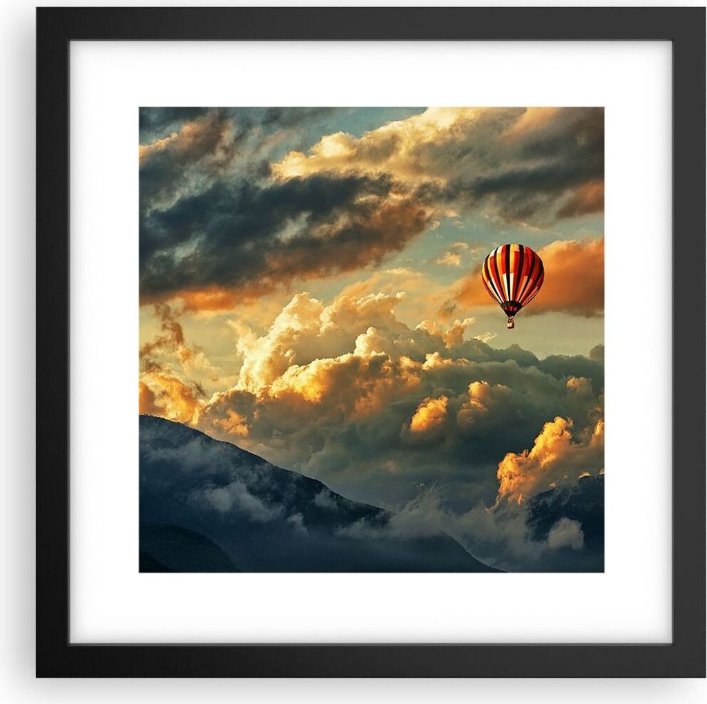 Gerahmtes Poster - Schwarzer Rahmen - Wolken Ballon Flug - 30x30 cm - Wand Bild - Wanddeko - Wandbilder - Kunstposter - Wandposter - Bilderrahmen -...