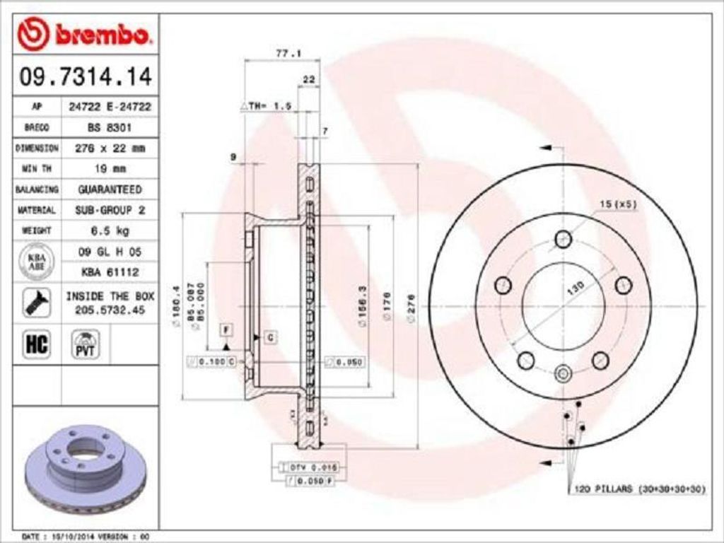 BREMBO Bremsscheiben (2 Stück) Vorderachse 09.7314.14 Produktbild 