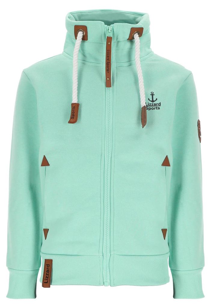 Lizzard Sports Kinder Sweatjacke mit Kordelzug-Stehkragen - Jacke mit Reißverschluss in Mint Größe 104-110