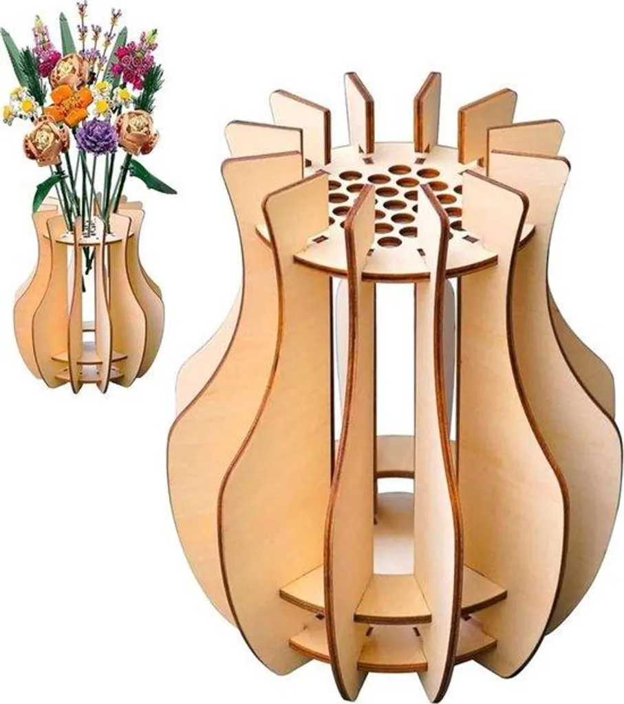 Vase en chêne naturel modulable 15 pièces, design puzzle original