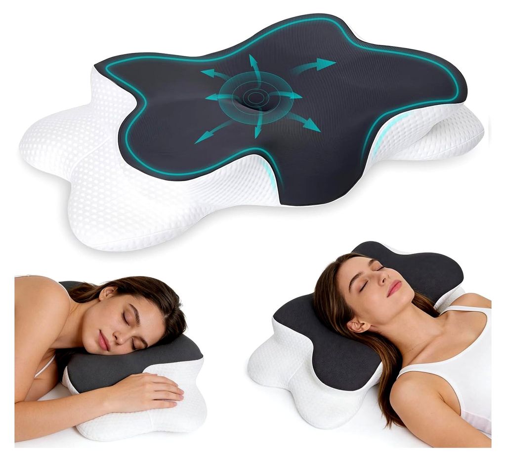 Schmetterlingskissen, Nackenkissen, Ergonomisches Kopfkissen mit 2 Höhen, Seitenschläferkissen mit Atmungsaktivem Kissenbezug, Memory Foam Kissen...