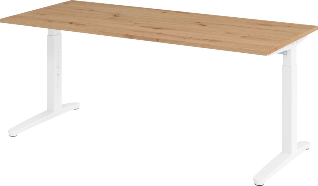 bümö Schreibtisch Serie-XB - Nachbildung: Asteiche, Größe: 180 x 80 cm, Gestell: Weiß