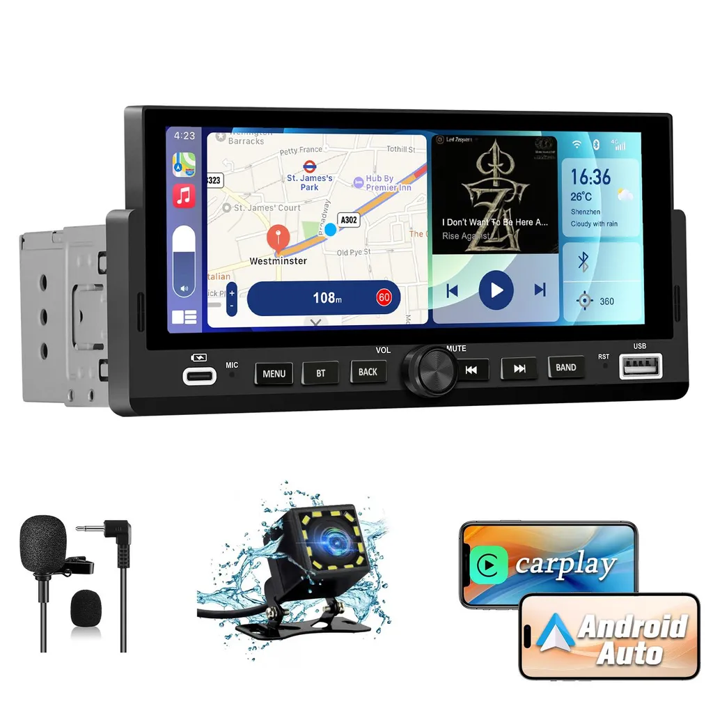 Autoradio Carplay 1 DIN Écran Tactile 6,86 Pouces IPS avec Caméra de Recul