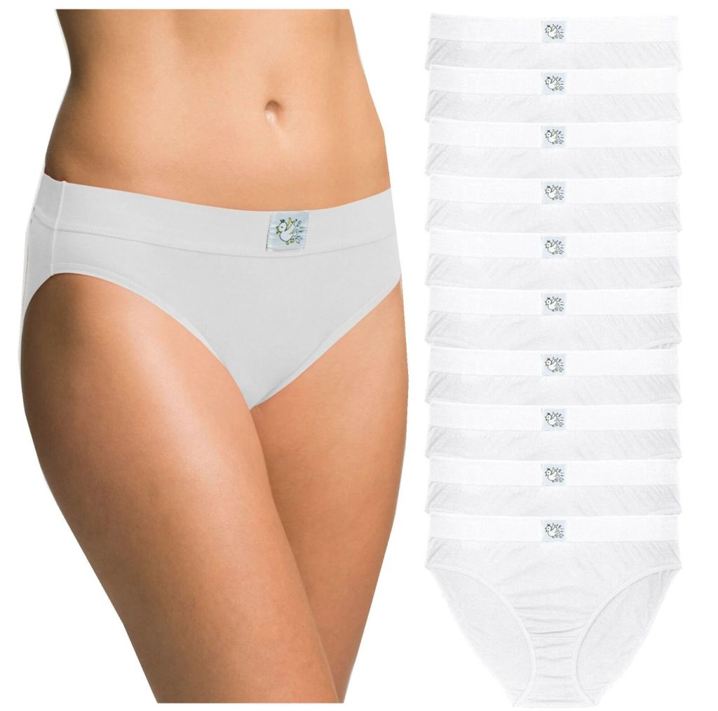 10er-Pack Damenslips Niedliche Vögelchen Slip im Multipack aus Baumwolle Unterhosen in weiß, Gr. 56/58