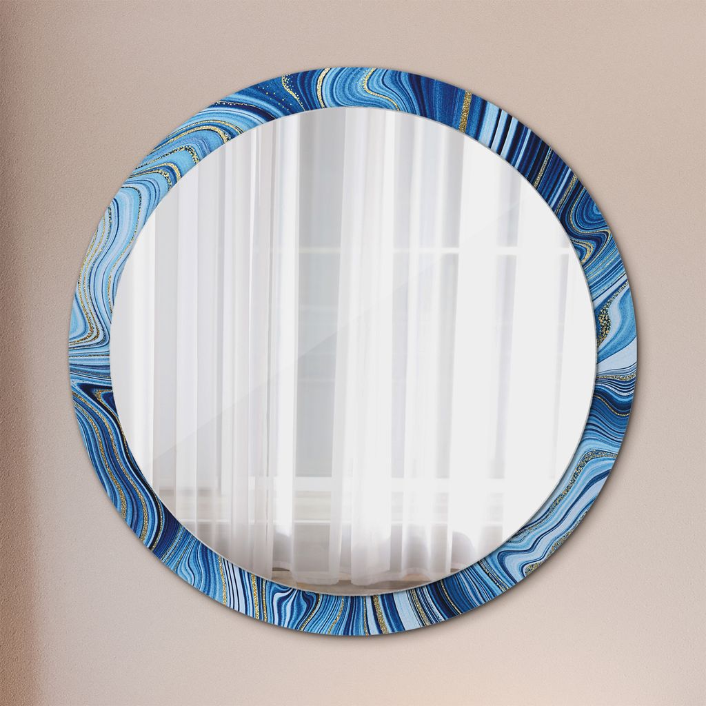 Wohnzimmer Spiegel - Badezimmerspiegel Wandspiegel zum Schlafzimmer – Schminkspiegel - Blau Marmorierung - Runder: Ø100cm