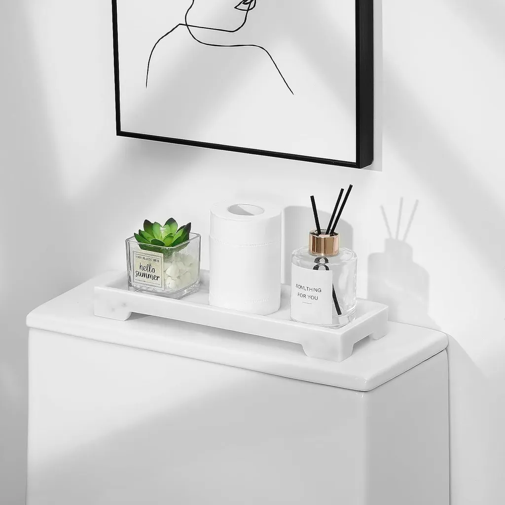Organisateur de salle de bain Luxspire plateau aspect marbre blanc élégant