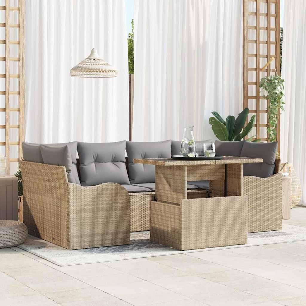 Maison Exclusive - Gartensofa-set mit Kissen 7 pcs Beige Poly-Rattan
