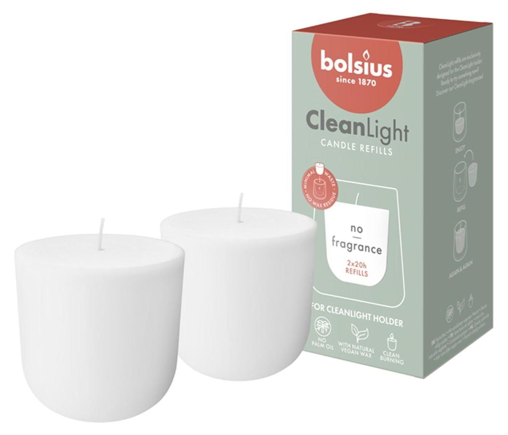 Bolsius Cleanlight Nachfüller 2er Pack - ohne Duft weiß Produktbild 