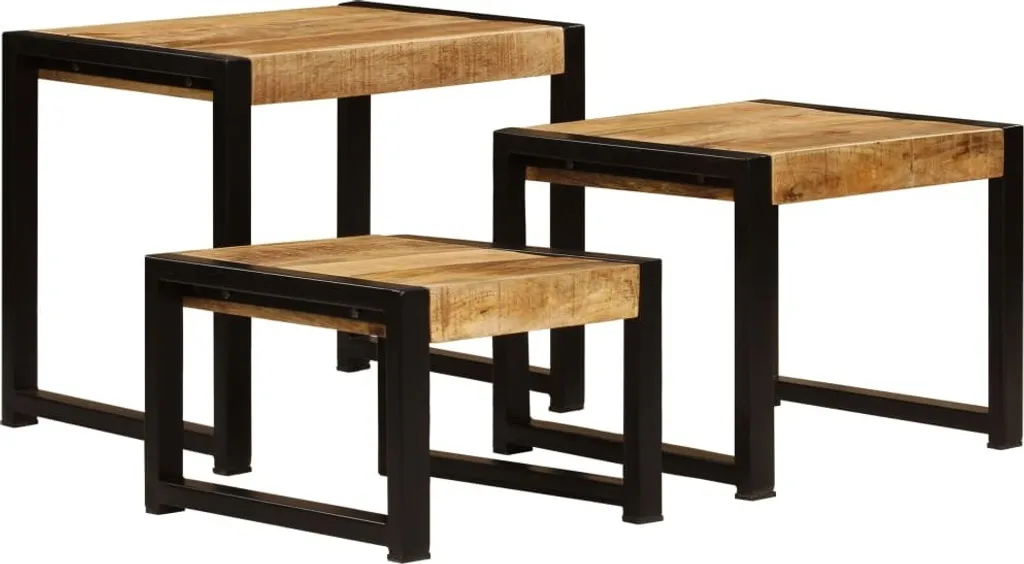 vidaXL Tables d'ensemble 3 pcs en Bois de Manguier Massif Naturel - 3