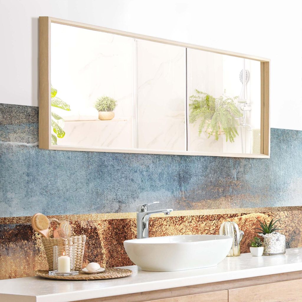 Wandverkleidung Bad originell selbstklebend - 0.61 mm Wandpaneel matt wasserfest Design gold Aquarell Abstrakt Badrückwand fugenlos 280x80 cm