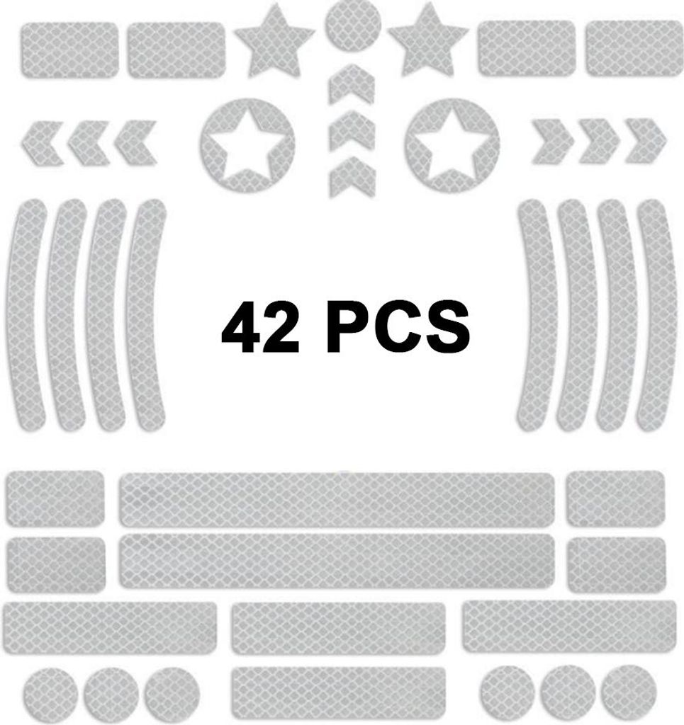 42 reflektierende Aufkleber, wasserfeste Klebeaufkleber, reflektierendes Fahrradband, Sicherheitsaufkleber für Fahrräder, Rollstühle, Motorräde...
