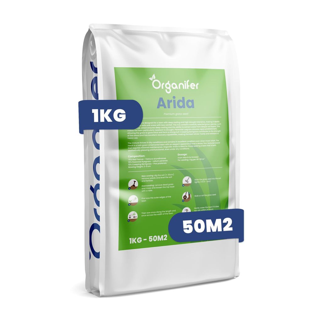 Dürreverträglicher Rasensamen Arida - 1 kg = 50 m² – Trockenrasen Saatgut für Sonne & Hitze - Organifer