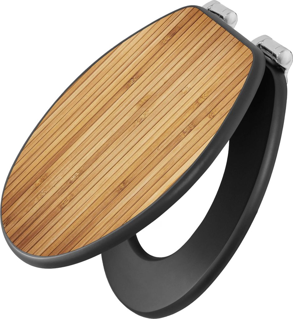 banjado Design WC Sitz Anthrazit mit Absenkautomatik MDF 46,5x38x5,2cm - Bambusholz - Toilettendeckel/Toilettensitz MDF - hochwertiger MDF Klodecke...