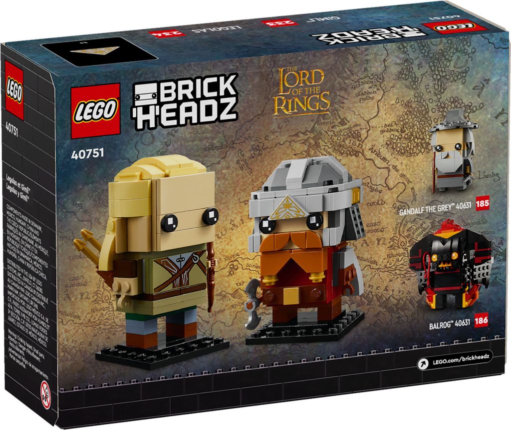 The back of a LEGO BrickHeadz box featuring characters from The Lord of the Rings.