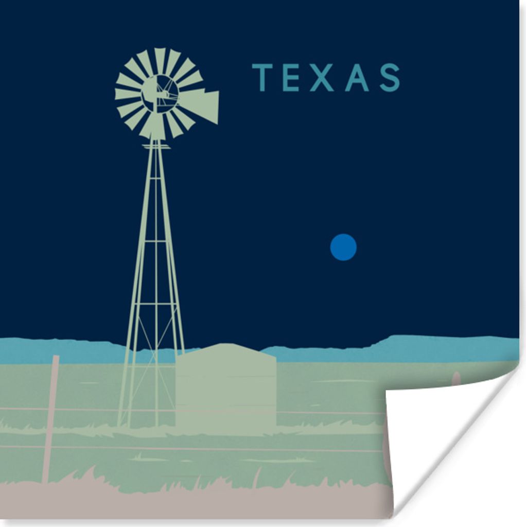 MuchoWow Poster Texas - Windmühle - Amerika - Illustration - USA 30x30 cm - Wandposter - Printing