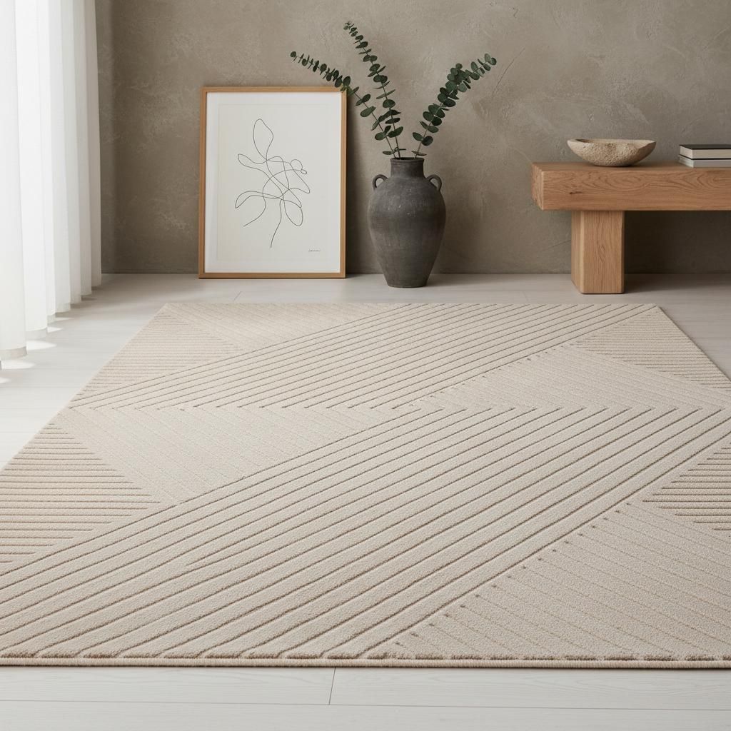 Wohnteppich Hoch-Tief 3D Modern Waschbar Strapazierfähig | Beige 200x290 cm Wohnzimmer Schnelltrocknend | ILLER – Kadima Design
