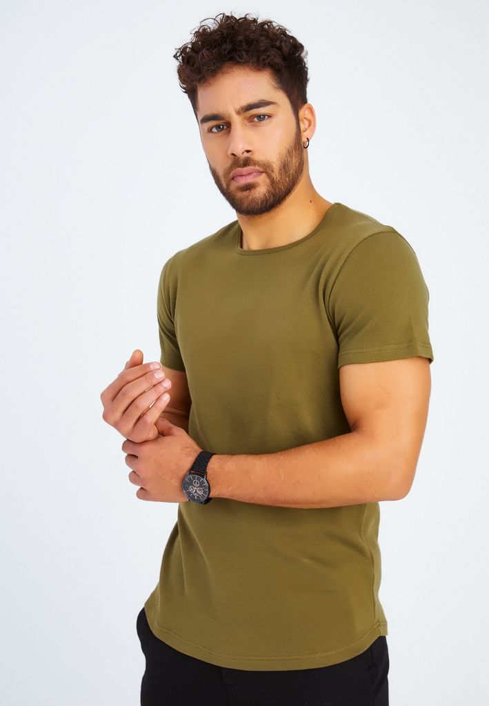 Leif Nelson Rundhals Herren T-Shirt Rundhals LN-8318, Khaki / L