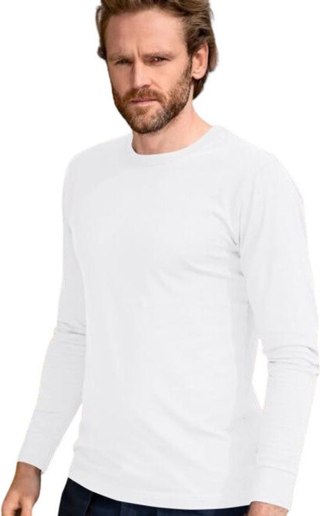 Strapazierfähiges Herren-T-Shirt mit langen Ärmeln, 100% Baumwolle, unbedruckt, einfarbig, 160 g/m2, Farbe weiß, Größe L