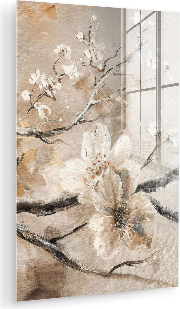 MuchoWow Glasbilder - Bilder auf Wandbild - Foto auf Glas Blumen - Natur - Weiß - Blüte - Abstrakt 80x120 cm Wanddekoration aus Glas - Acrylglasb...