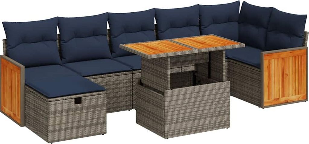 "SALE 2026" 8-tlg. Garten-Lounge-Set - elegantes Design - Sitzgruppe/Gartengarnitur - mit Kissen Grau Poly Rattan Akazie - Terassenmöbel DEMöbel9...