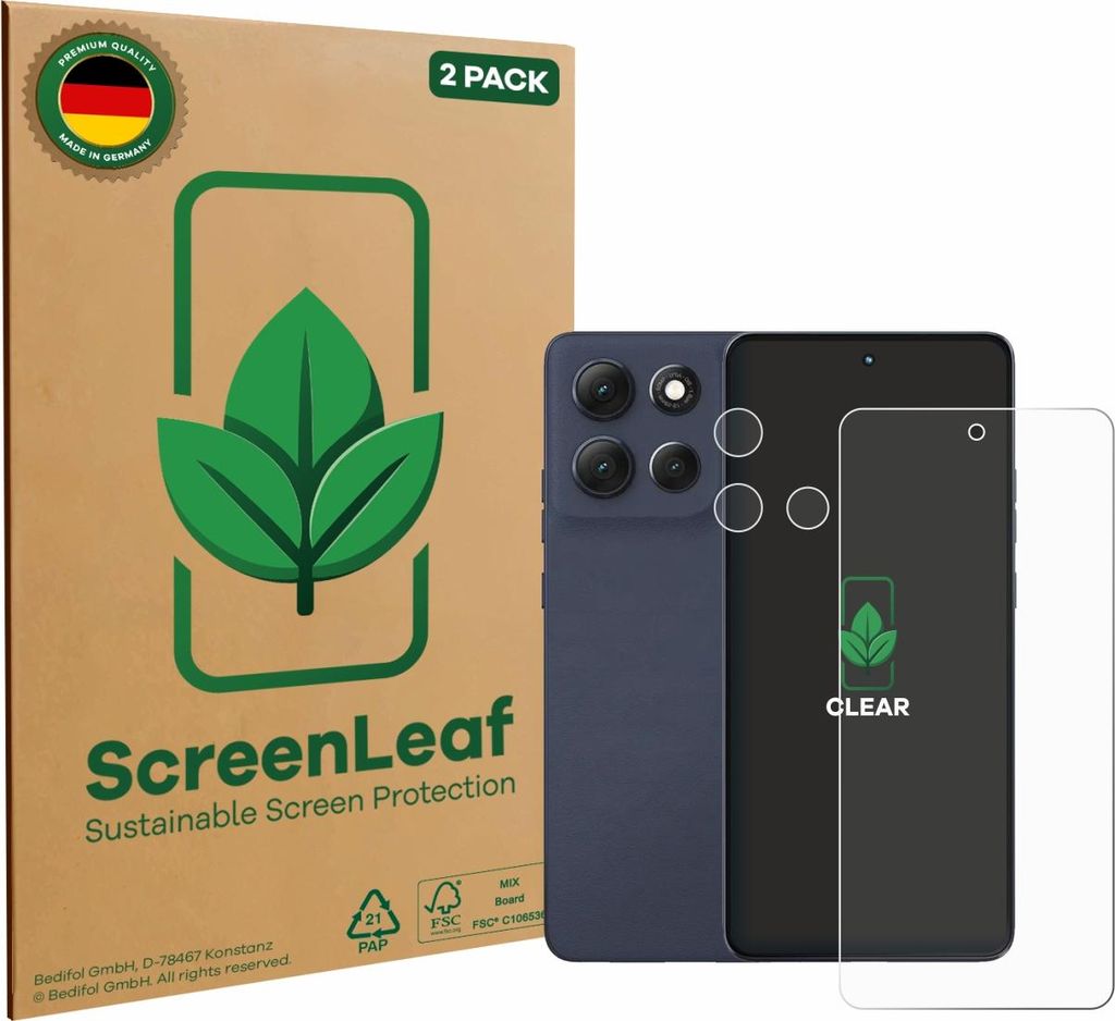 2x ScreenLeaf Schutzfolie für Motorola Moto G86 (Display+Kamera) nachhaltiger Displayschutz Display Schutz Folie Klar Transparent