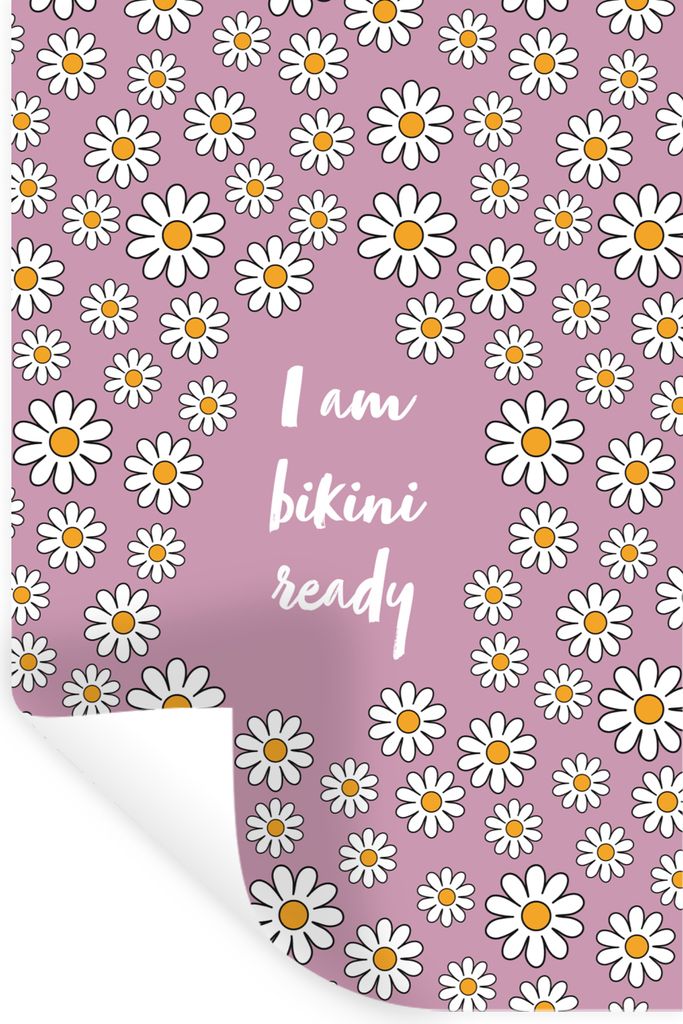 MuchoWow Wandtattoo Wandsticker Wandaufkleber Rosa - Blumen - Ich bin bereit für den Bikini 60x90 cm Selbstklebend und Repositionierbar - Sticke...