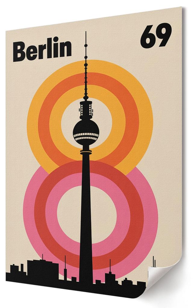 Berlin Retro- Kunstdruck A2 (42x59 cm) - Modern, Retro- Wandbild für Wohnzimmer Schlafzimmer & Flur, Modernes Poster Wanddeko, Ungerahmt