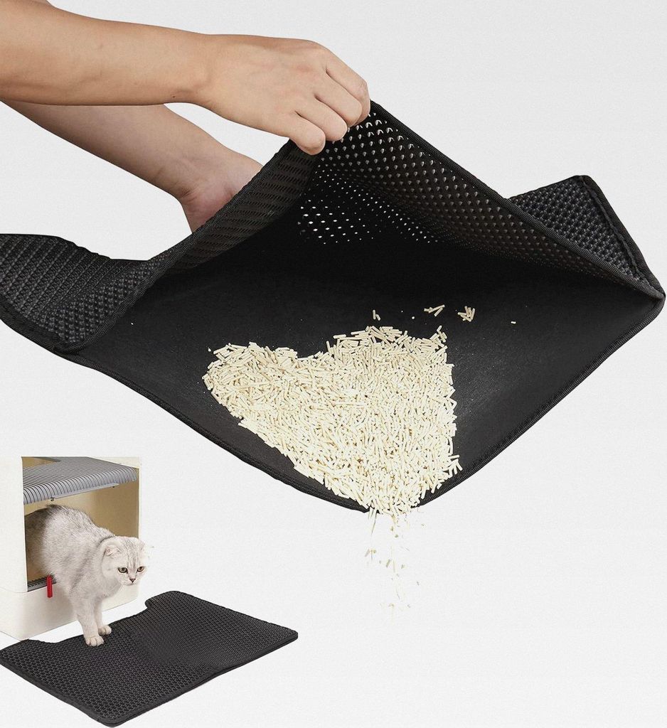 Katzenstreu Matte 30×45cm, Katzenklomatte mit Waben-Design, Wasserdichte Doppelschicht, Faltbar für einfache Lagerung, 1 Stück