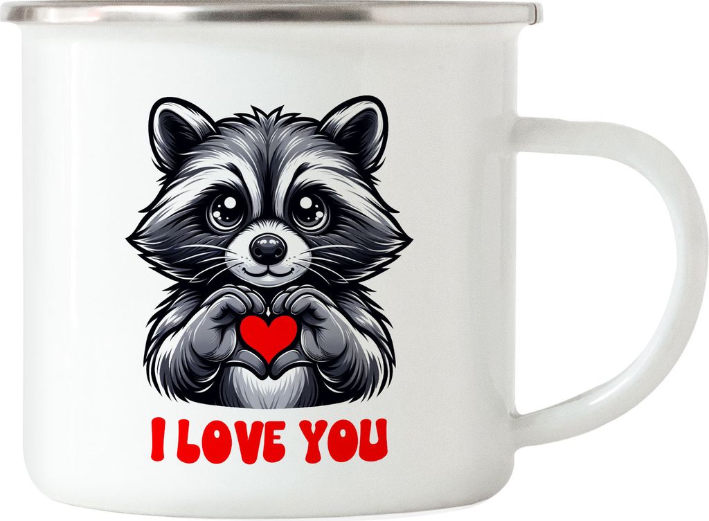 I love you Süßer Waschbär Emaille Tasse Liebe Wertschätzung Partnerin