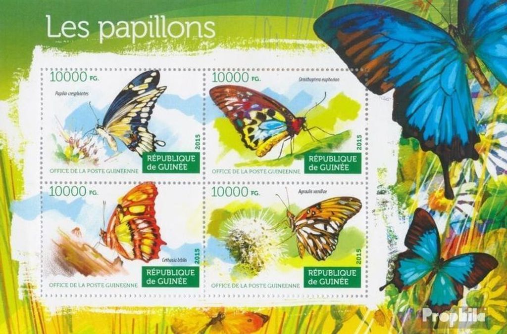 Briefmarken Guinea 2015 Mi 11163-11166 Kleinbogen (kompl. Ausgabe) postfrisch Schmetterlinge