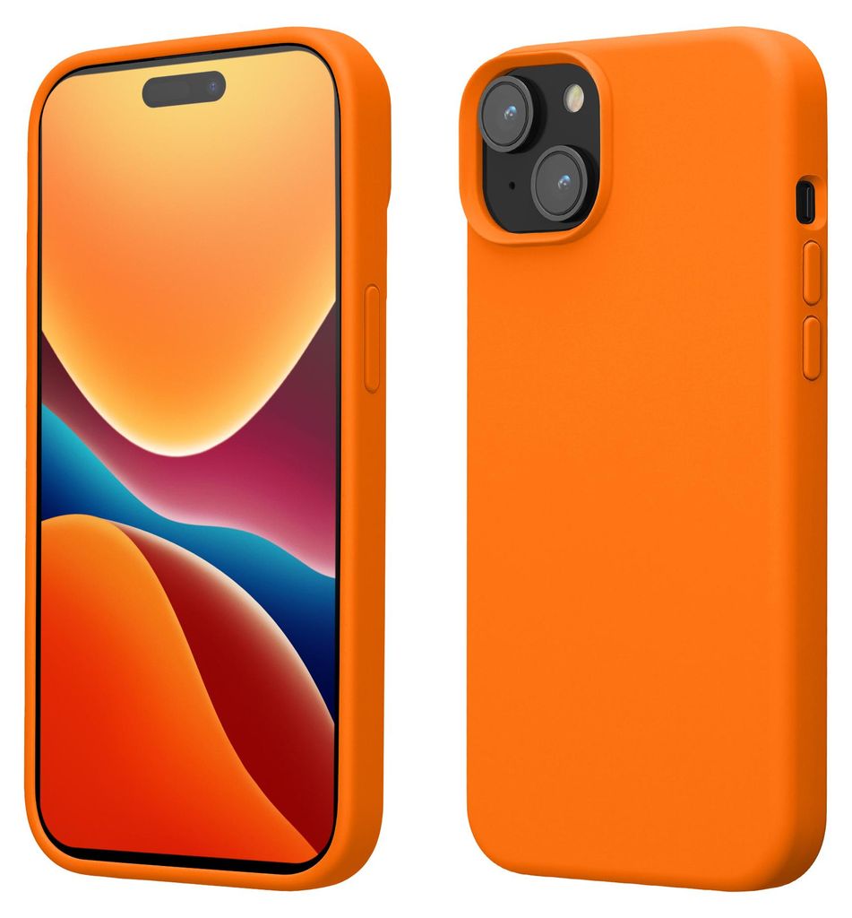 kwmobile Handyhülle für iPhone 15 Plus Hülle, für iPhone 15 Plus Case - Hülle Silikon - kabelloses Laden - Fruity Orange