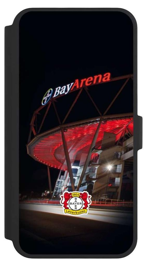 NIVOCASE Klapphülle für Apple iPhone 16 Pro Max Handyhülle aus Kunst Leder NIVOflip schwarz Bayer 04 Leverkusen Offizielles Lizenzprodukt Stadion