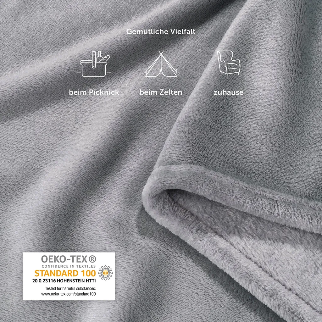 Blumtal coperta in pile soffice - coperta da divano certificata Oeko-TEX®, coperta da divano, coperta per bambini, coperta, copriletto e coperta da soggiorno, 130x150 cm, grigio - 2