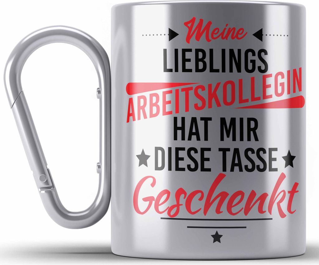 Trendation - Bester Kollege Edelstahl Tasse Karabiner Geschenk Lieblingskollege mit Spruch Danke Lustig Lieblings-Arbeitskollege (Silber)