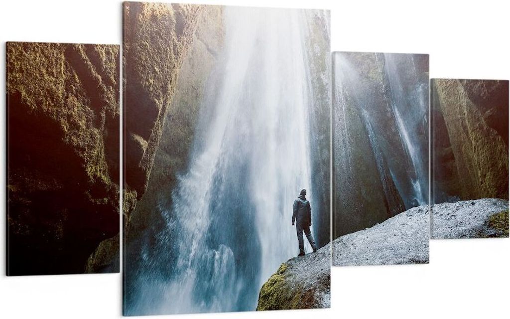 Bild auf Leinwand - Leinwandbild - Berg Wasserfall - 160x90cm - Wand Bild - Wanddeko - Wandbilder - Leinwanddruck - Bilder - Kunstdruck - Wanddekor...