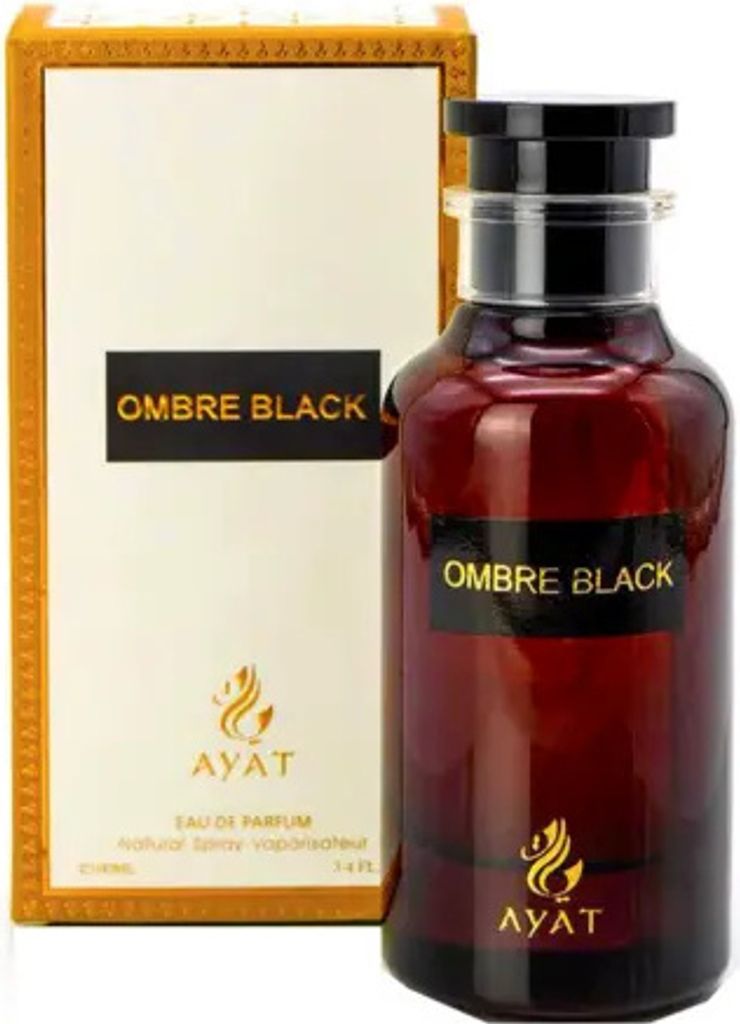 A bottle of perfume and its packaging are displayed against a white background.