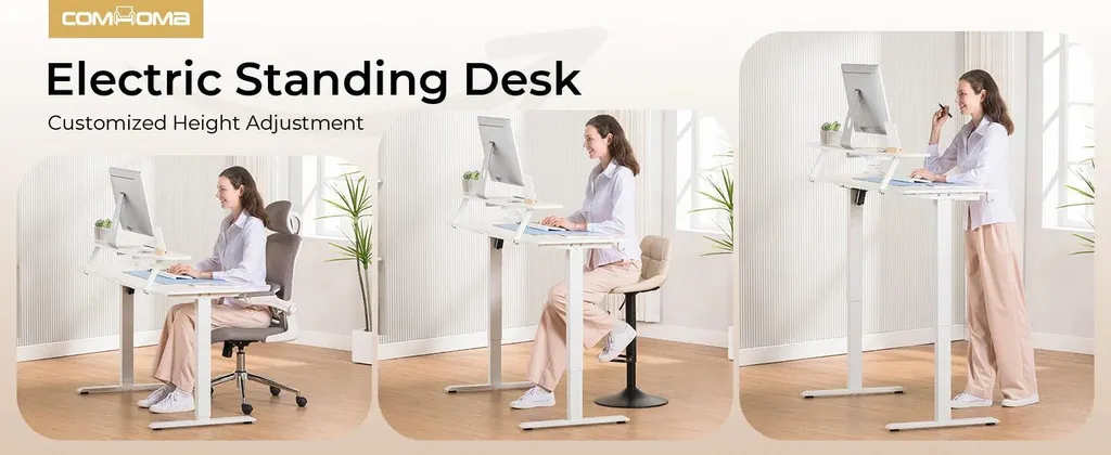 Bureau Blanc Réglable DTS118 : Surface Anti-rayures et Support Moniteur - 9