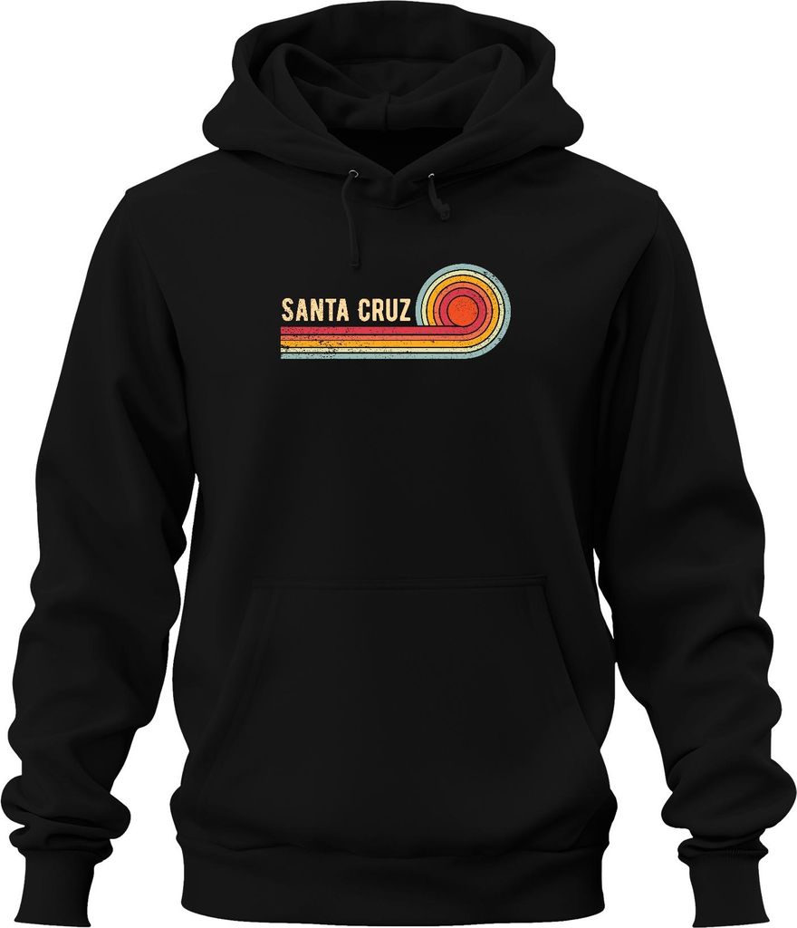 SANTA CRUZ Retro Vintage Surf Sonne Strand Kalifornien Wellen Uni Hoodie Kapuzenpullover, Schwarz, S