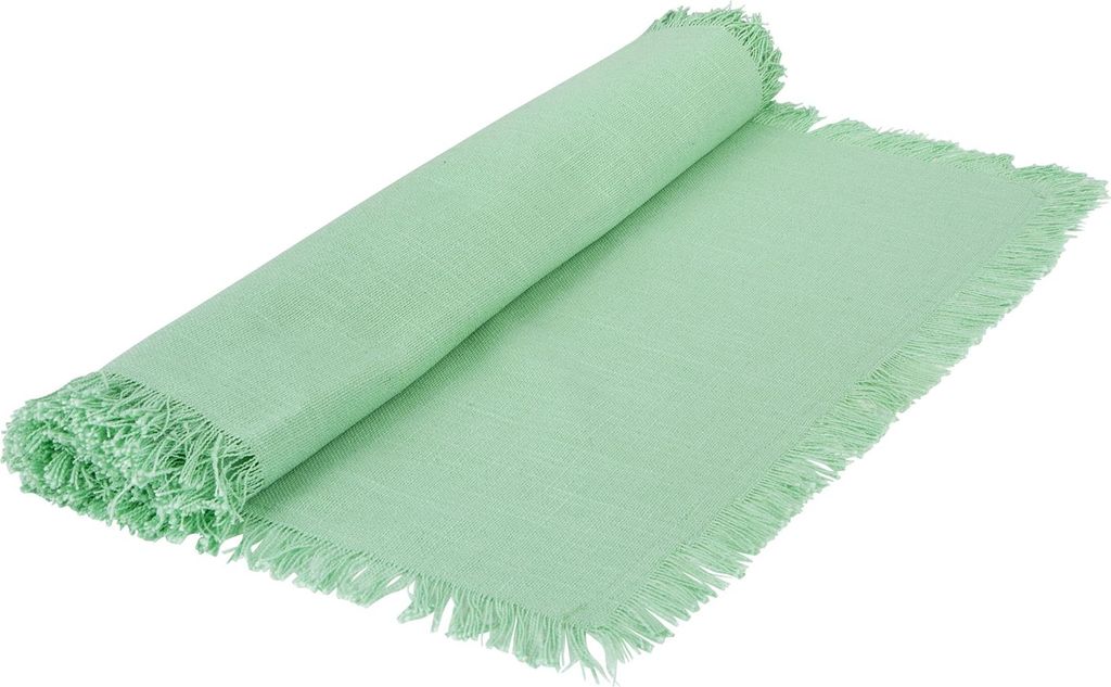 Tischläufer L140cm Hellgrün Baumwolle Tischdecke Fransen Produktbild 