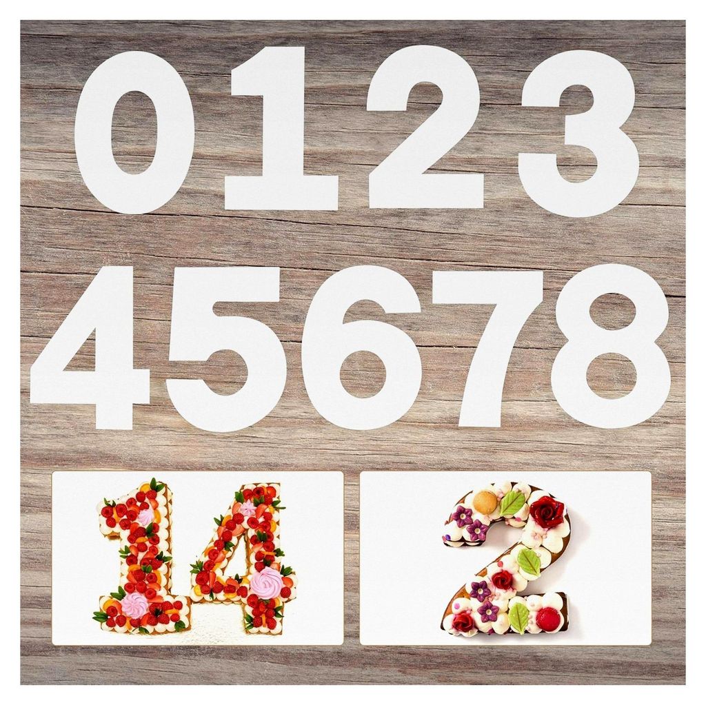 Zahlen-Schablonen, 9 Stück 0-8 für DIY Kuchen, flache Plastikschablonen für Dekoration