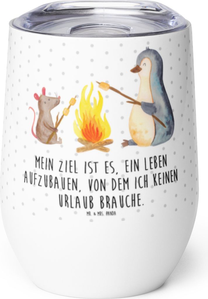 Mr. & Mrs. Panda Thermo Becher Pinguin Lagerfeuer - Weiß - Geschenk, Maus, Arbeit, Thermobecher, glühweinbecher, Job, Outdoor, thermosbecher, kaf...