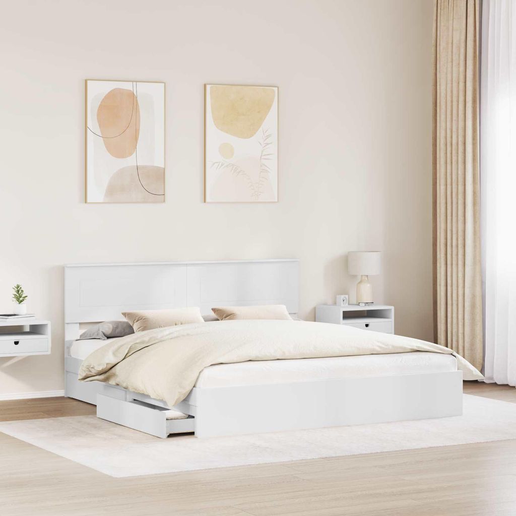 (Robust Möbel) Aufbewahrungsbett mit Kopfteil Weiß 180 x 200cm Holzwerkstoff - CL168879 - Klassische BettenJugendbett Tagesbett