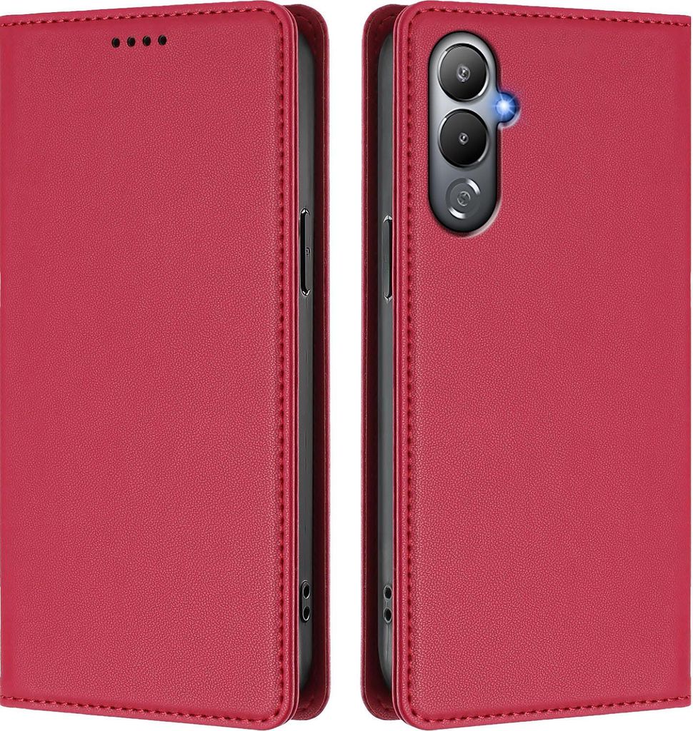 Handyhülle für Tecno Pova 4, Kunstleder Klapphülle Stoßfeste Magnetische Hülle mit Ständer Rot